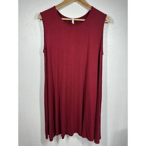 Sleeveless Swing Dress Womens Medium Burgundy Red Solid A-Line Scoop Neck Knit